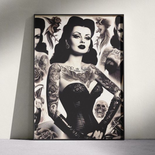Vintage-Tätowierte-Goth-Frau-Collage Poster