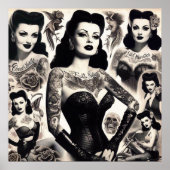 Vintage-Tätowierte-Goth-Frau-Collage Poster (Vorne)