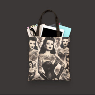 Vintage-Tätowierte-Goth-Frau-Collage Tasche