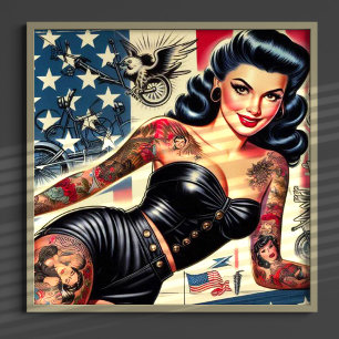 Vintage tätowierte Leder-Pin-Up Poster