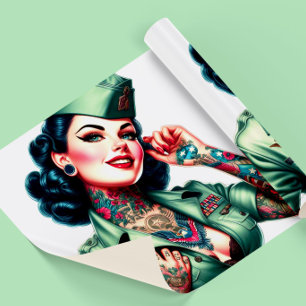 Vintage tätowierte Militärfrau Geschenkpapier