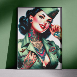 Vintage tätowierte Militärfrau Poster