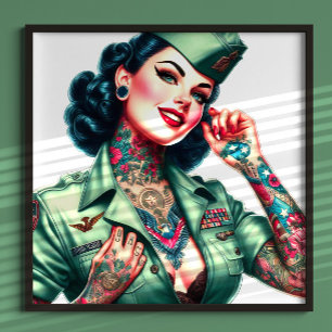 Vintage tätowierte Militärfrau Poster
