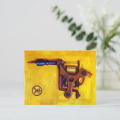 Vintage Tätowierungs-Maschine (Gelb) Postkarte (Stehend Vorderseite)