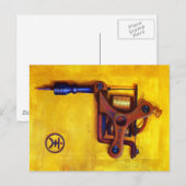 Vintage Tätowierungs-Maschine (Gelb) Postkarte (Vorne/Hinten)