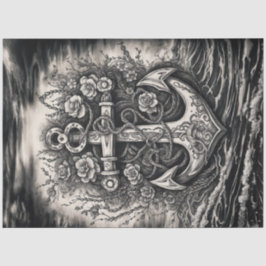 Vintage Tattoo Anchor - Schwarz-Weiß-Decoupage Seidenpapier