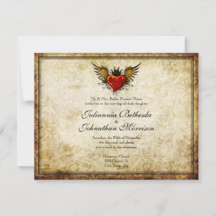 Vintage-Tattoo geflügelte Herz-Hochzeitseinladung Einladung