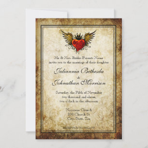 Vintage-Tattoo geflügelte Herz-Hochzeitseinladung Einladung