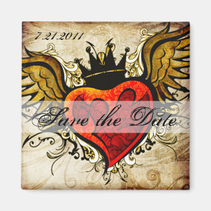 Vintage-Tattoo geflügeltes Herz Save-the-Date-Magn Magnet