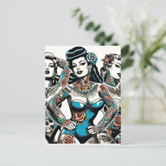 Vintage Tattoo Girls Postkarte (Stehend Vorderseite)