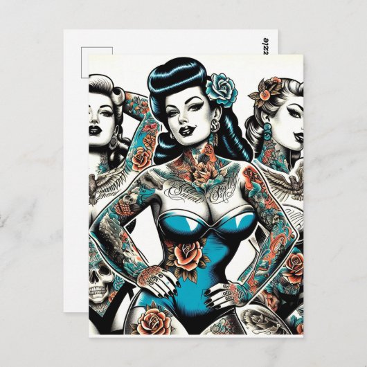 Vintage Tattoo Girls Postkarte (Vorne/Hinten)