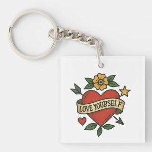 Vintage-Tattoo-Herz PNG Liebe Dich Selbst Design Schlüsselanhänger