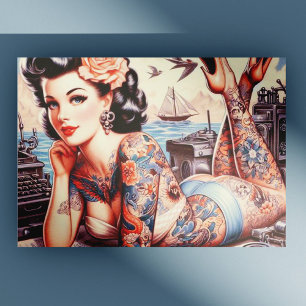 Vintage-Tattoo Old School Mädchen Postkarte