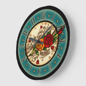 Vintage Tattoo-Rose Große Wanduhr (Winkel)