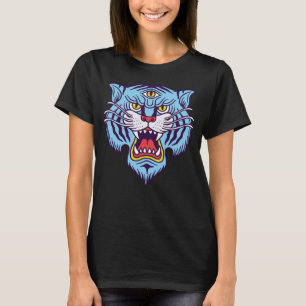 Vintage Tattoo Style Third Eye Tiger Blau Bohemisc T-Shirt