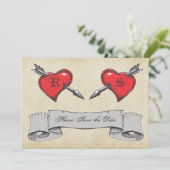 Vintage Tattoo Themed Wedding Save the Date Einladung (Stehend Vorderseite)