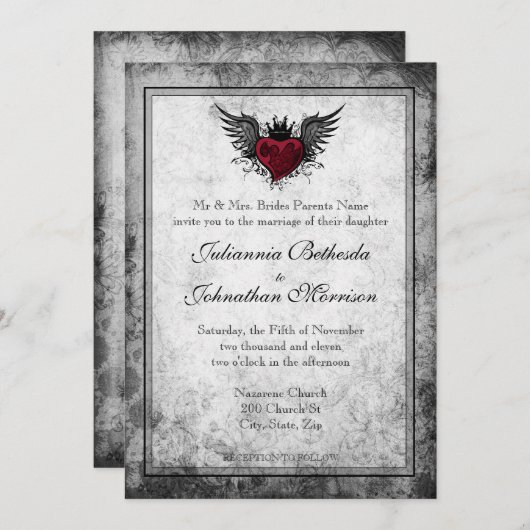 Vintage Tattoo Winged Heart Hochzeit Einladung (Vorne/Hinten)