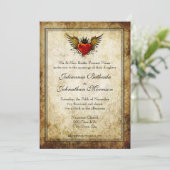 Vintage Tattoo Winged Heart Hochzeit Einladung (Stehend Vorderseite)