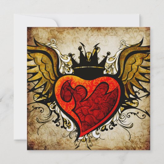 Vintage Tattoo Winged Heart Hochzeit Einladung (Rückseite)
