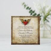 Vintage Tattoo Winged Heart Hochzeit Einladung (Stehend Vorderseite)
