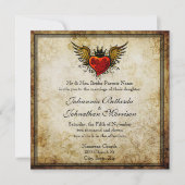 Vintage Tattoo Winged Heart Hochzeit Einladung (Vorderseite)