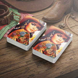 Vintage Tattooed Cowgirl Spielkarten