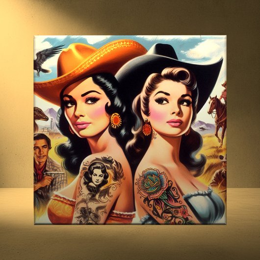 Vintage Tattooed Cowgirls Fliese