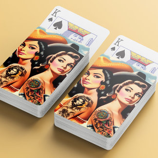 Vintage Tattooed Cowgirls Spielkarten