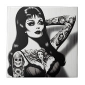 Vintage Tattooed Goth Girl Fliese (Vorderseite)