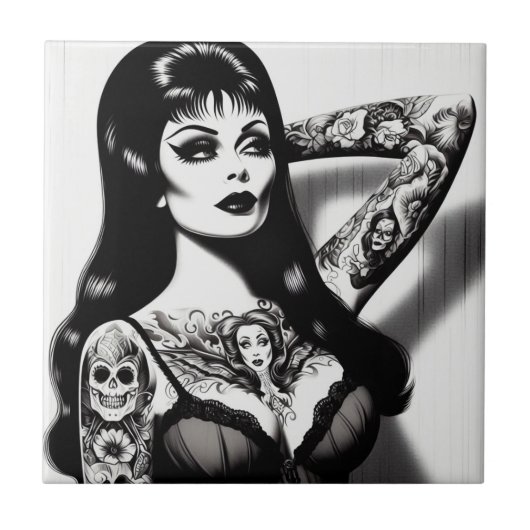 Vintage Tattooed Goth Girl Fliese (Vorderseite)