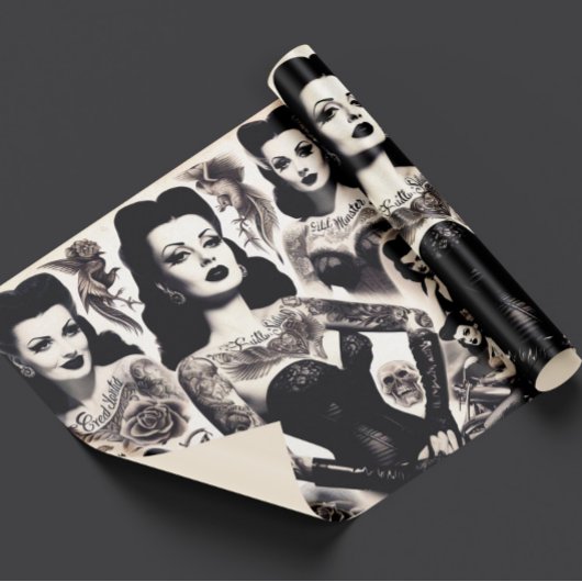 Vintage Tattooed Goth Woman Collage Geschenkpapier