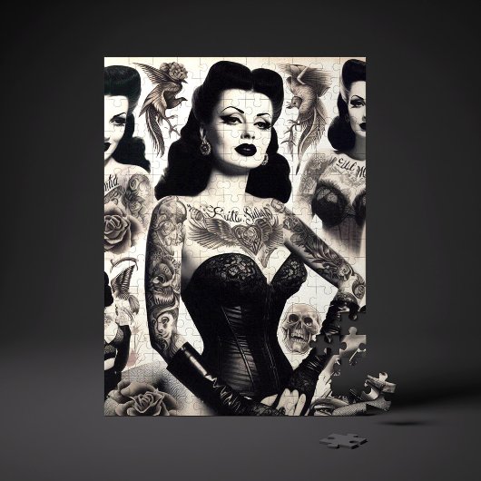Vintage Tattooed Goth Woman Collage Puzzle