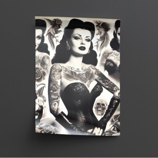 Vintage Tattooed Goth Woman Collage Seidenpapier