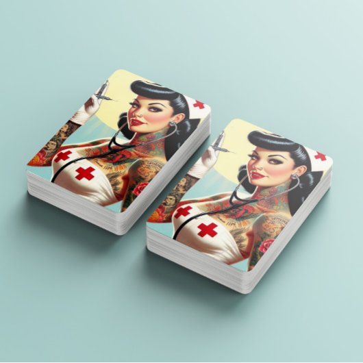 Vintage Tattooed Pin-up Nurse Spielkarten
