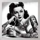 Vintage Tattoofrau Poster (Vorne)