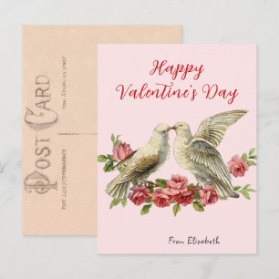 Vintage-Tauben-Rosa-Valentinstagskarte Postkarte