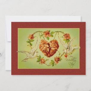 Vintage-Tauben-Rosen-Herz-Hochzeitseinladung Herbs Einladung