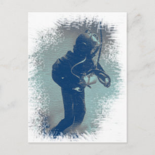 Vintage-Taucher-Kunst Unterwasser-Tauchstil im alt Postkarte