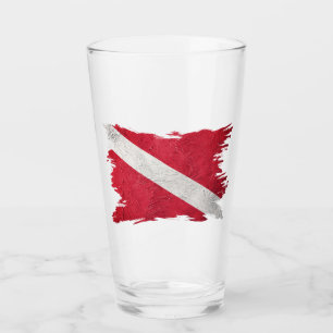 Vintage-Taucherflagge, Pinselstrich, Taucher unten Glas