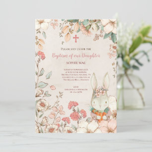 Vintage Taufe Niedlich Bunny Foto Florals Baby Gir Einladung