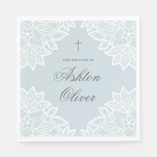 Vintage Taufe von Lace Blue Christening Serviette (Vorderseite)