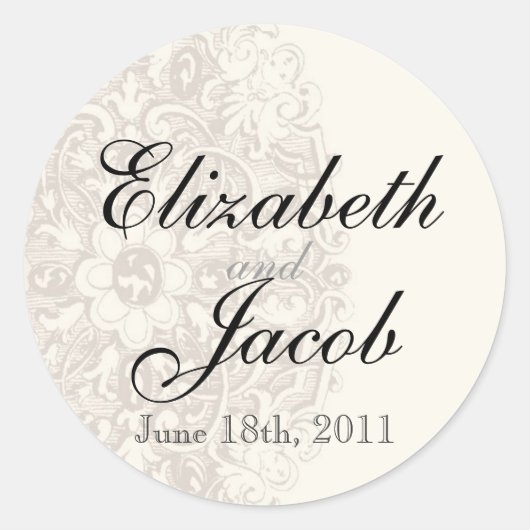 Vintage Taupe Lace - Hochzeit Siegel Runder Aufkleber (Vorderseite)