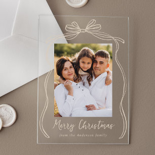 Vintage-Taupe-Schleife Frohe Weihnachten Foto Acryleinladungen