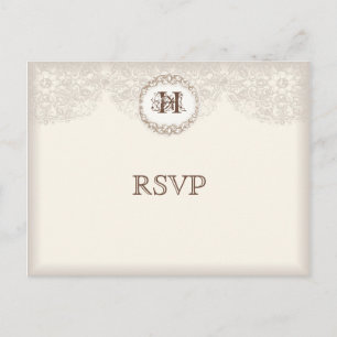 Vintage-Taupe-Spitze - Hochzeit-Antwort-Postkarte Einladungspostkarte
