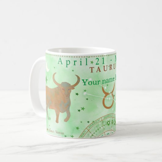 Vintage Taurus zodiac Astrologie Kaffeetasse (Vorderseite Links)