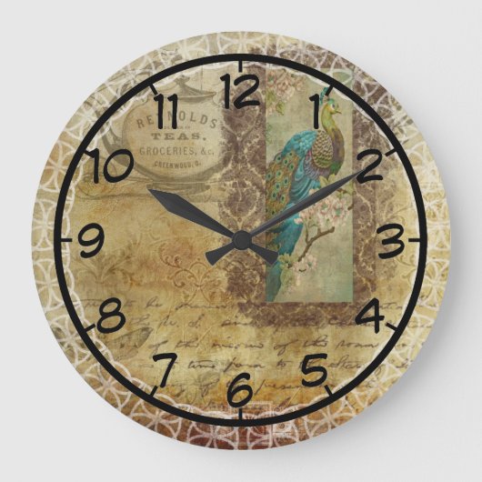 Vintage Tea Ad with Peacock Große Wanduhr (Vorderseite)