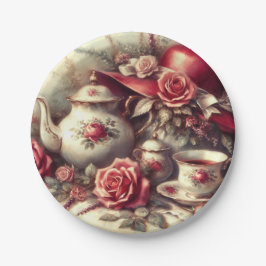 Vintage Tea Party Red Rose Teapot  Pappteller