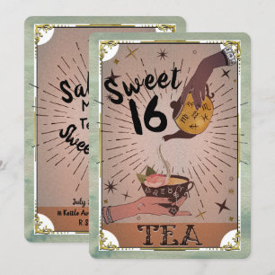 Vintage-Tea-Tarot-Hexenkessel-Süße 16-Party In Einladung
