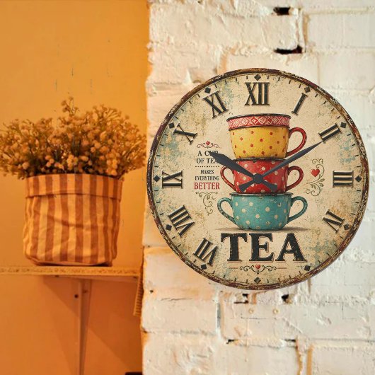 Vintage Tea Time Große Wanduhr
