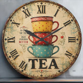 Vintage Tea Time Große Wanduhr